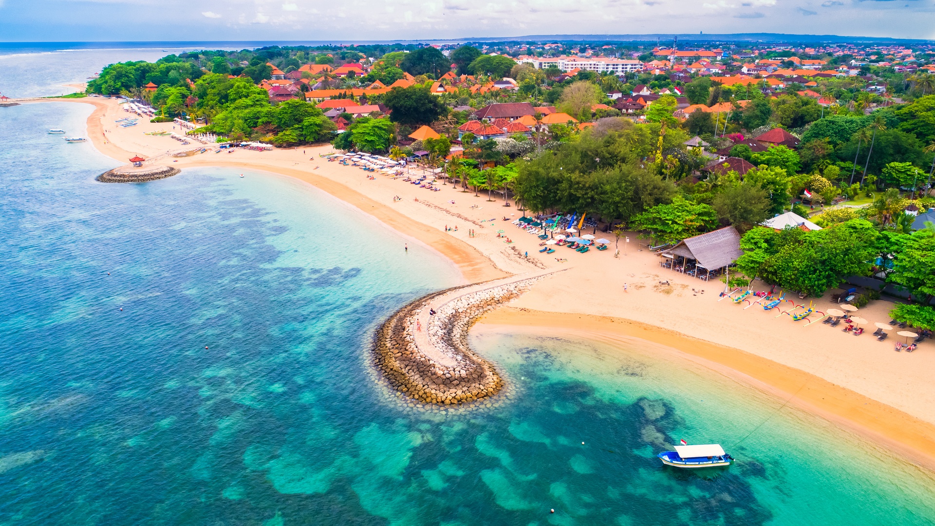 aerial view of Sanur Beach in Bali, Indonesia