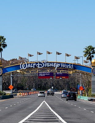 Iconic entrance to Walt Disney World Resort in Orlando, Florida