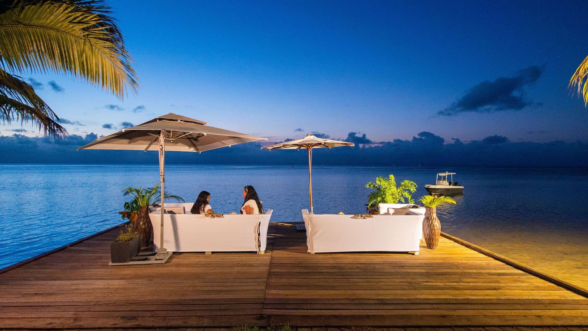 a romantic evening view from the jetty at the Mantis Soanambo Hotel and Spa in Madagascar
