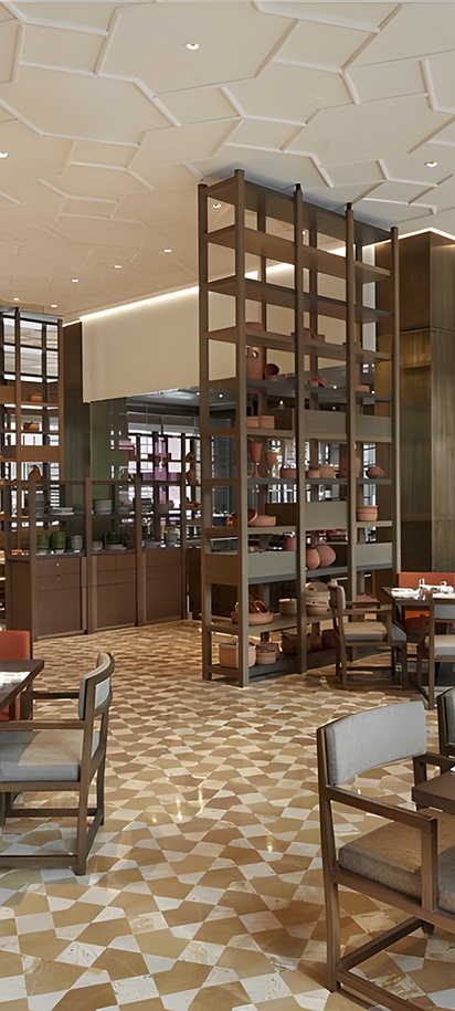 the interior of a restaurant located within the Hyatt Regency Tashkent hotel in Uzbekistan.