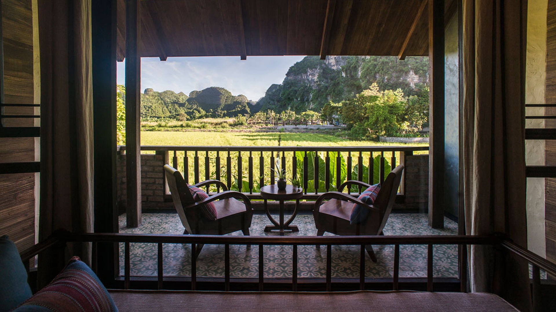  a private terrace at the Tam Coc Garden Resort in Ninh Bình, Vietna