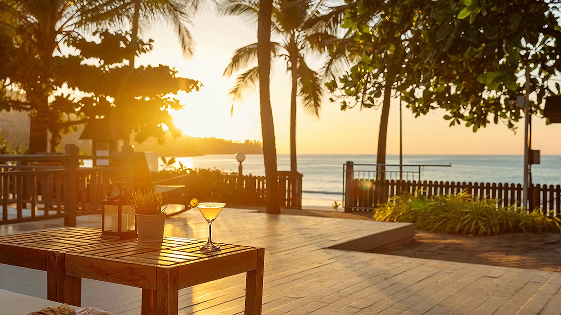 sunset view from the deck of the Sunprime Kamala Beach resort in Phuket, Thailand