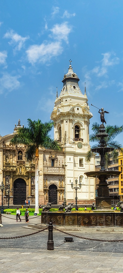 the Plaza Mayor, also known as the Plaza de Armas, located in the historic center of Lima, Peru