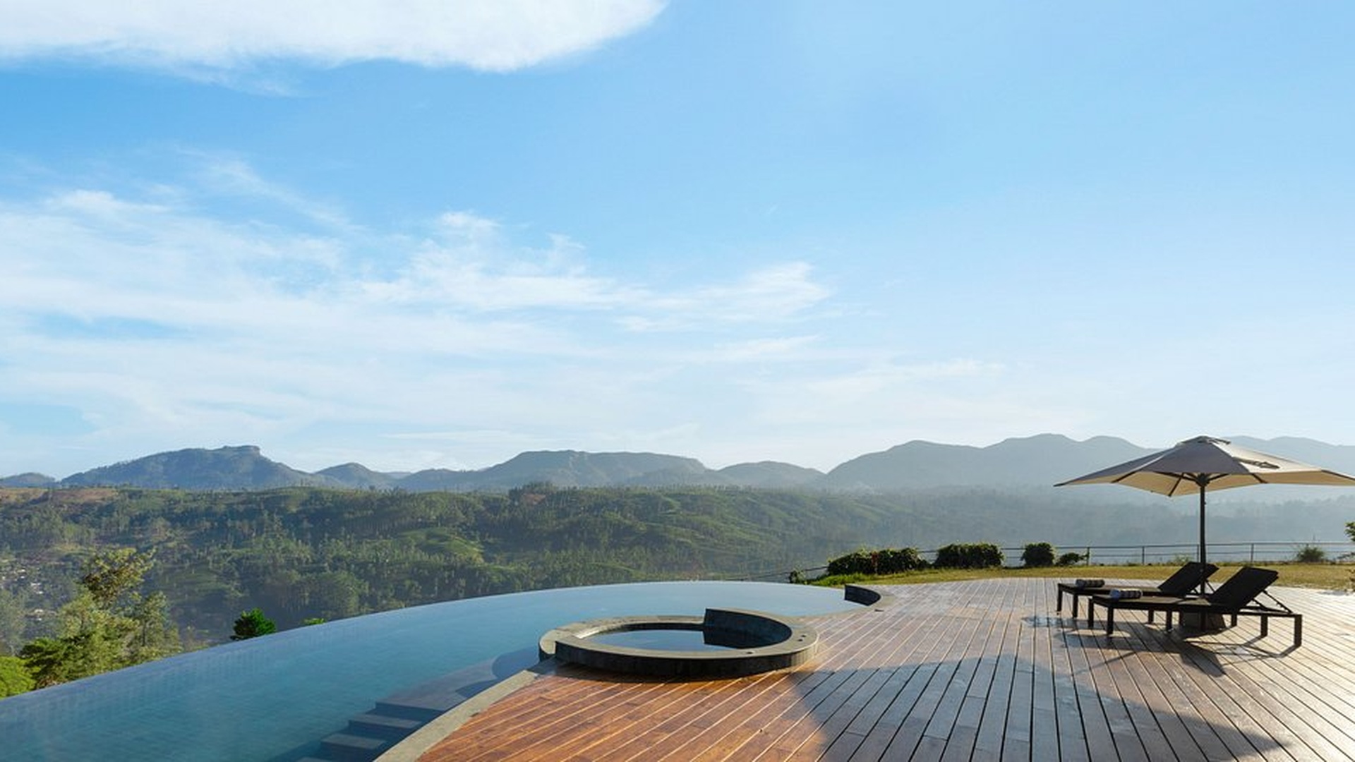 view from the infinity pool at the Uga Halloowella boutique hotel in Hatton, Sri Lanka
