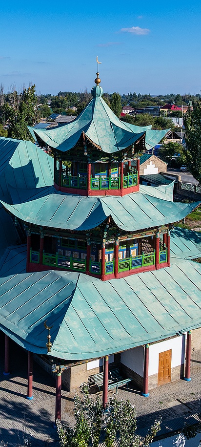 the Zharkent Mosque, a historic landmark located in Kazakhstan