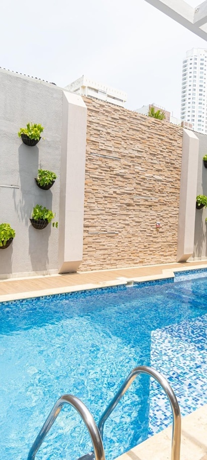 the swimming pool area at the Hotel Barlovento in Cartagena, Colombia