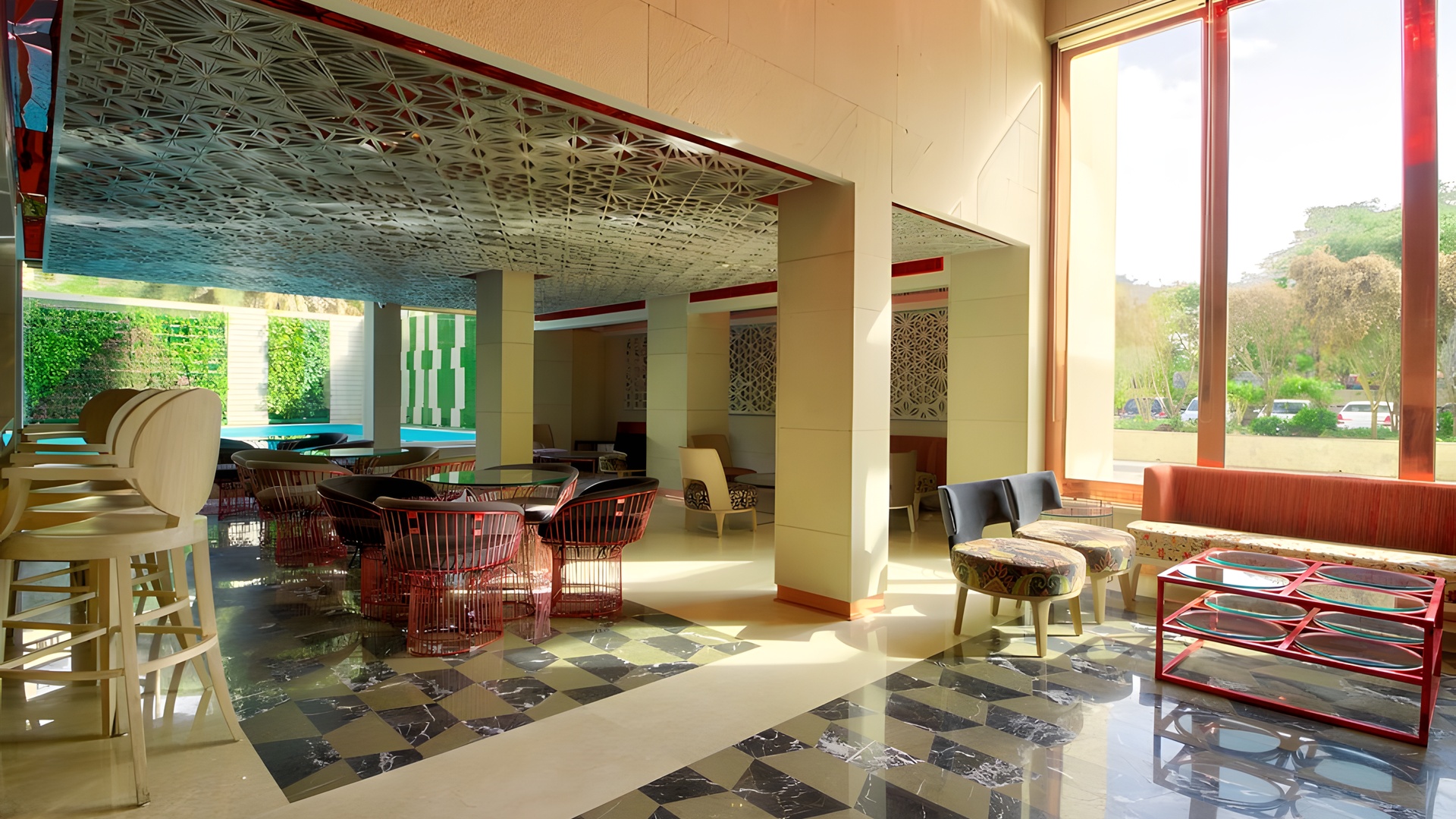 the interior of the Lattice Bar located at the Sarovar Premiere hotel in Jaipur, India