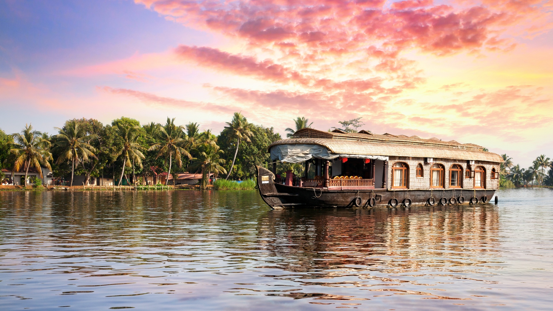 Traditional Keralan houseboat in Alleppey, Kerala