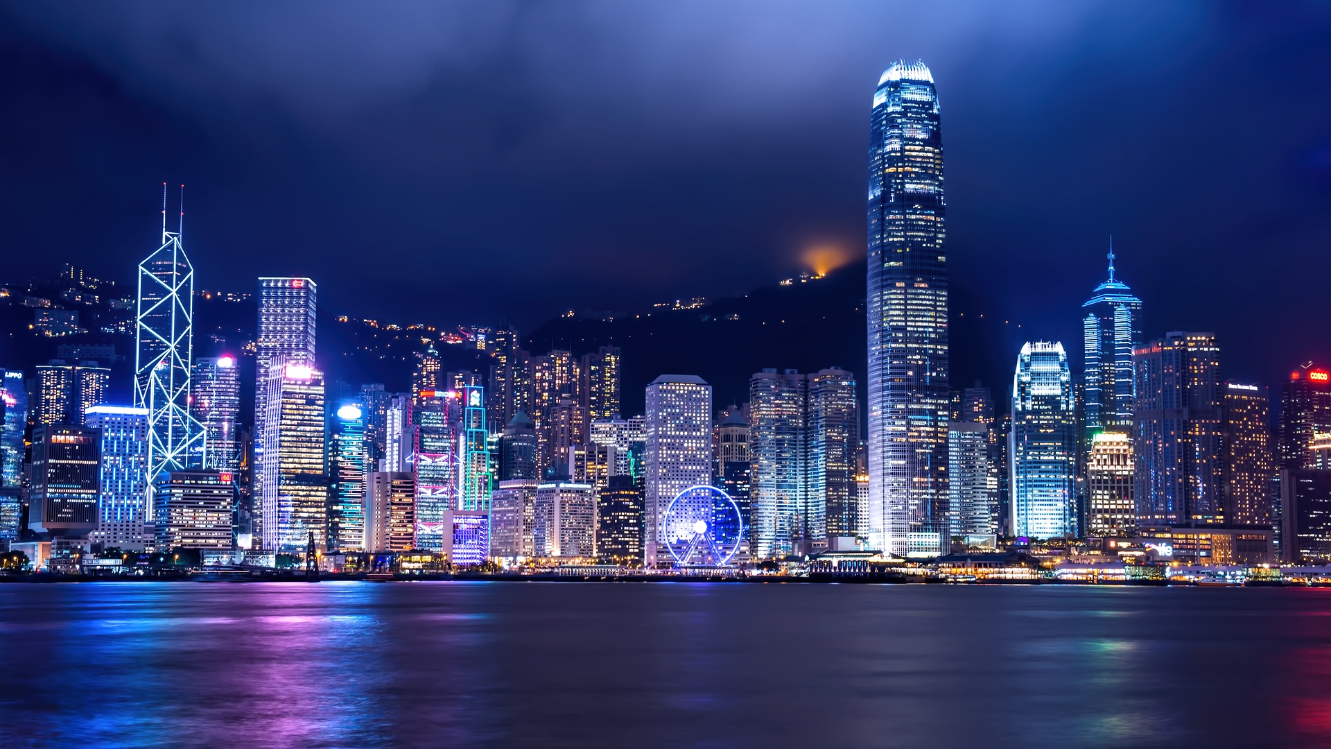 Night view of Victoria Harbour in Hong Kong 