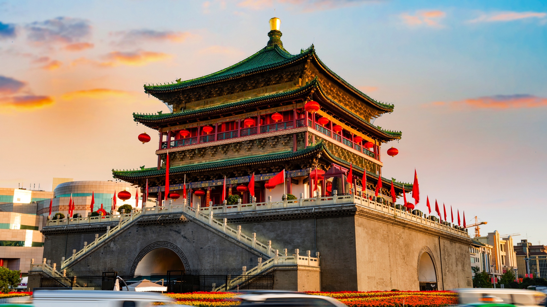the Bell Tower of Xi'an, a landmark building located in the city center of Xi'an, China