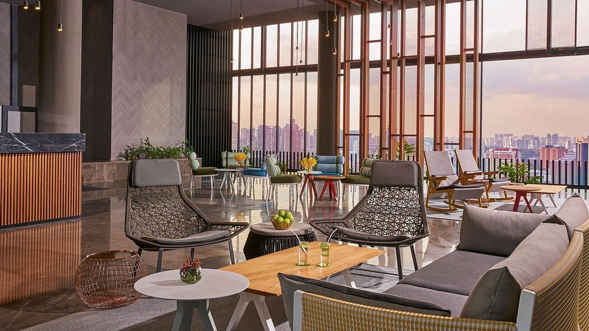 lounge area at the Oasia Hotel Downtown in Singapore