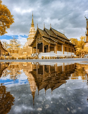 a scenic view of the Wat Phra Singh temple complex in Chiang Mai, Thailand