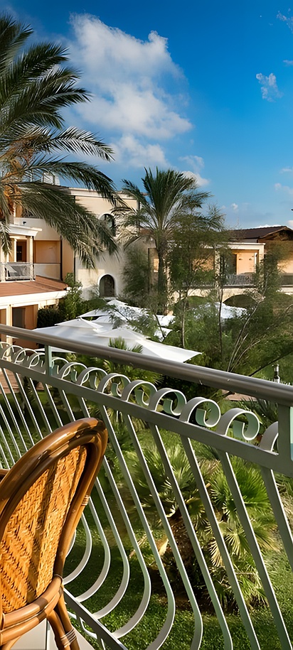 a relaxing balcony view at the Hotel Santa Gilla in Capoterra, Italy