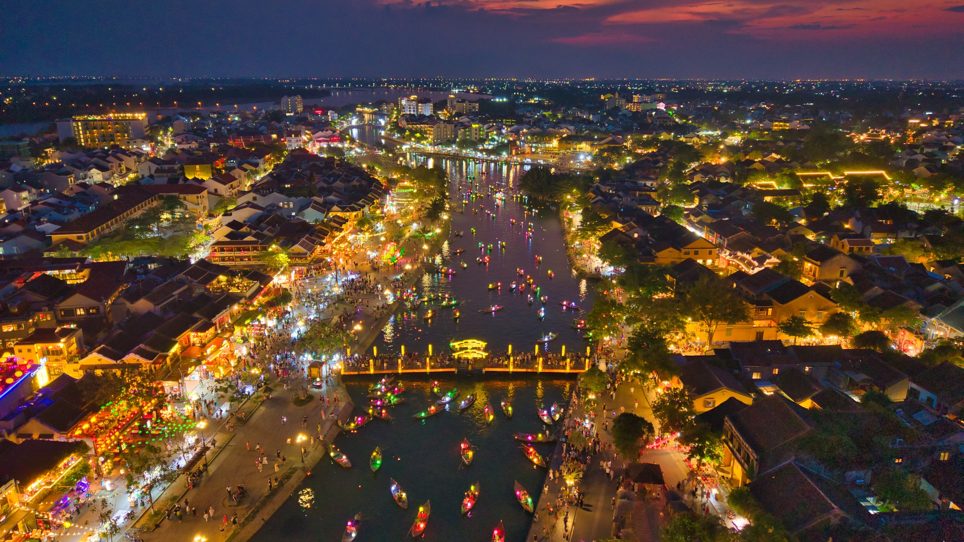 an aerial view of the Hoi An Ancient Town in Vietnam at night