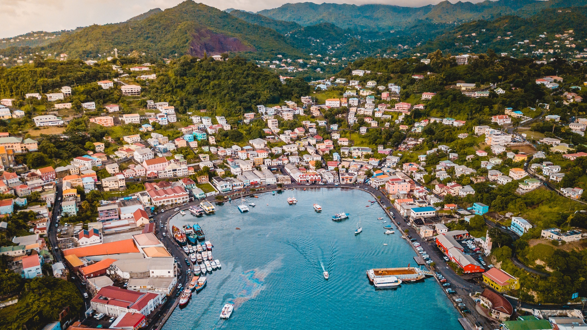 aerial view of St. George's, the capital city of Grenada